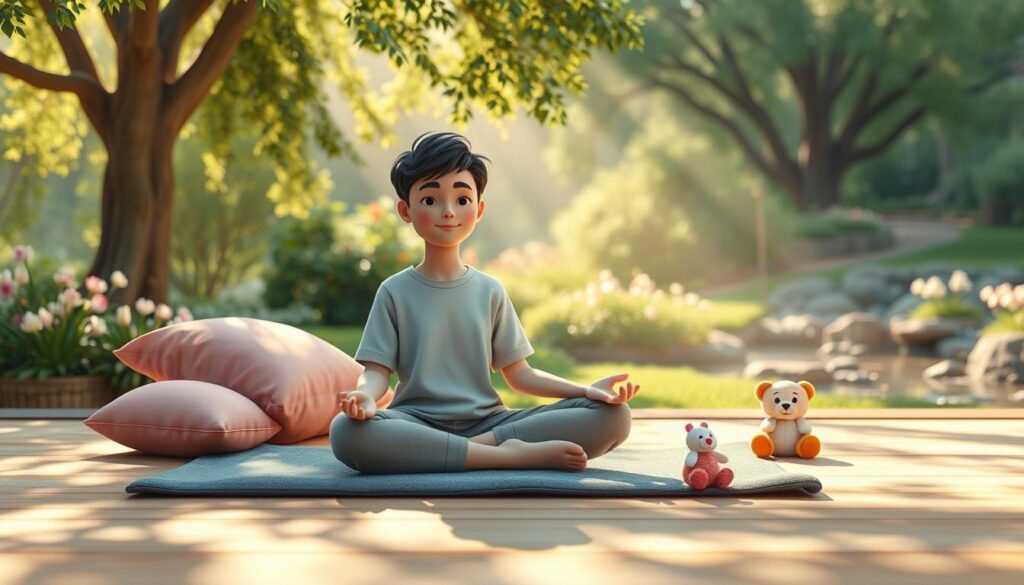 A peaceful meditation setting representing emotional recovery work